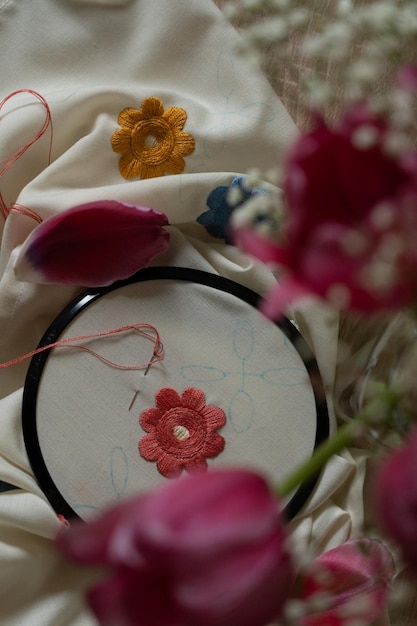 detaliu broderie cusut manual